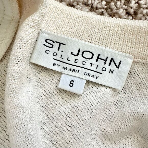 Vintage St. John Cream Knit Open Cardigan with Subtle Gold Details Size 6 - Picture 6 of 7
